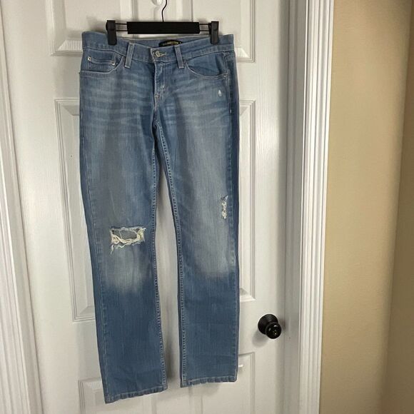 Levis 524 Too Superlow Womens Jeans Size 5M Blue Wash Straight Leg Distressed N - Picture 2 of 12